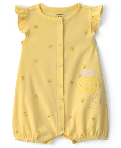Carter's Baby Girls' Cotton Snap Up Rompers In Yellow
