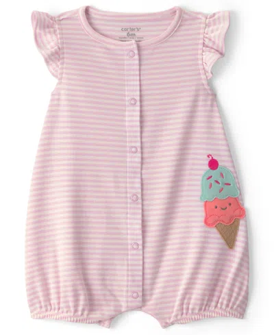 Carter's Baby Girls' Cotton Snap Up Rompers In Pink