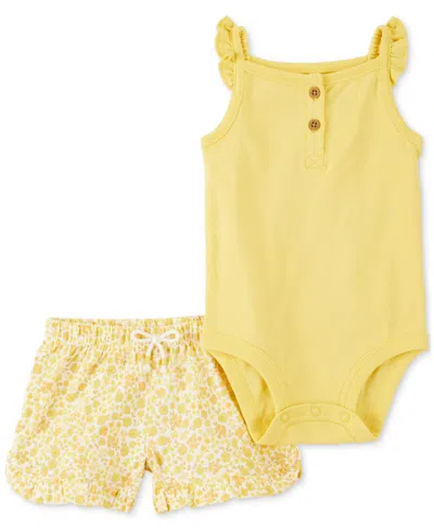 Carter's Baby Girls Cotton Tank Bodysuit & Shorts, 2 Piece Set In Yellow