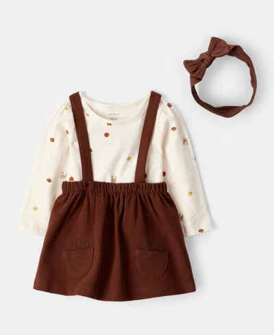 Carter's Baby Girls Cotton Turkey-print Bodysuit, Headband & Suspender Skirt, 3 Piece Set In Multi