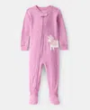 Carter's Baby Girls Rib V Neck Long Sleeve Footed Pajamas In Pink
