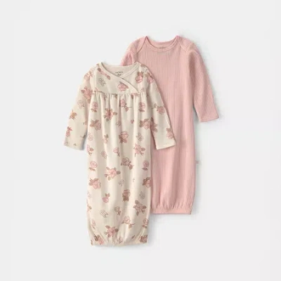 Carter's Baby Girls Crew Neck Long Sleeve 2-pc. Nightgown In Pink