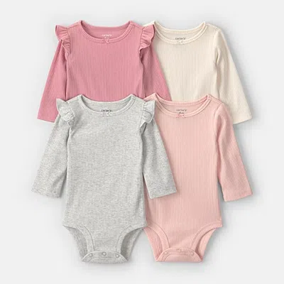 Carter's Baby Girls Crew Neck Long Sleeve 4-pc. Bodysuit In Pink