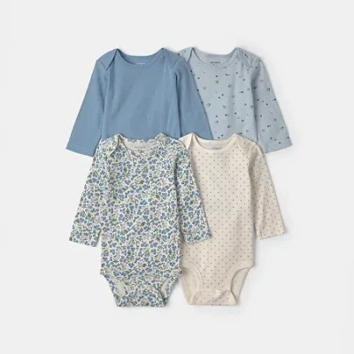 Carter's Baby Girls Crew Neck Long Sleeve Rib 4-pc. Bodysuit In Blue
