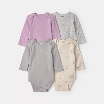 Carter's Baby Girls Crew Neck Long Sleeve Rib 4-pc. Bodysuit In Purple