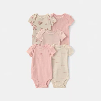 Carter's Baby Girls Crew Neck Short Sleeve Rib 5-pc. Bodysuit In Pink