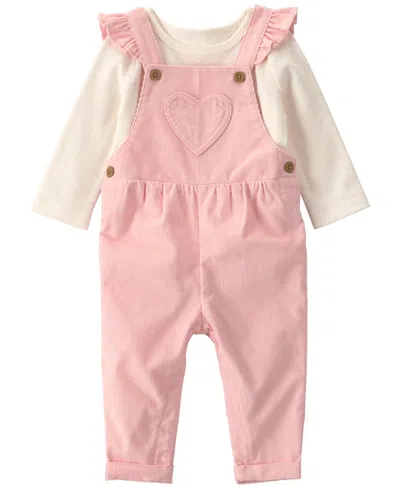 Carter's Baby Girls' Crewneck T-shirt And Heart Corduroy Overall, 2-piece Set In Pink