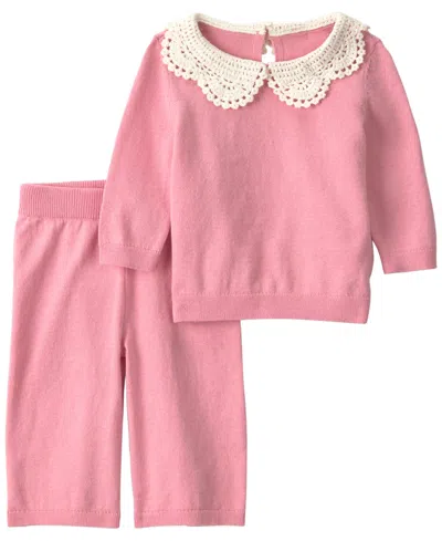 Carter's Baby Girls' Crochet Collar Sweater And Pants, 2-piece Set In Multi