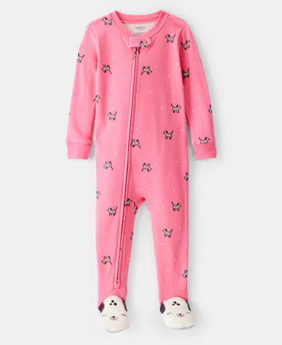 Carter's Baby Girls Dalmatian-print 100% Cotton Long-sleeve 2-way-zip 1-piece Footed Pajamas In Pink