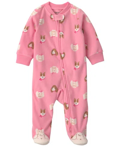 Carter's Baby Girls' Dog Fleece 2-way Zip Sleep & Play In Pink