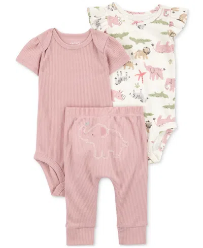 Carter's Baby Girls Elephant Little Character Bodysuits & Pants, 3 Piece Set In Pink