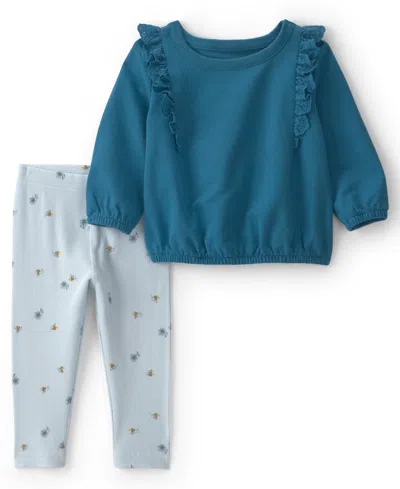 Carter's Baby Girls' Embroidered Ruffle French Terry Top And Bee Print Pants, 2-piece Set In Blue