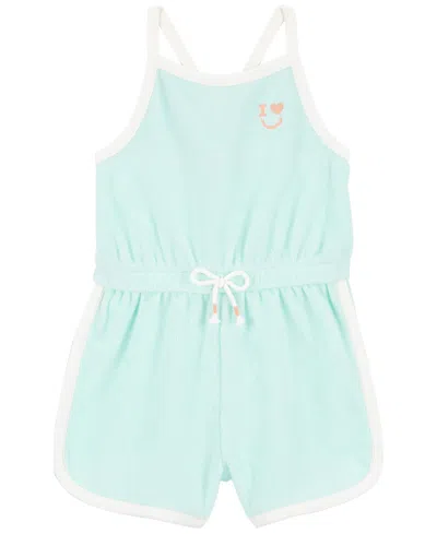 Carter's Baby Girls Embroidered Terry Criss Cross Romper In Blue
