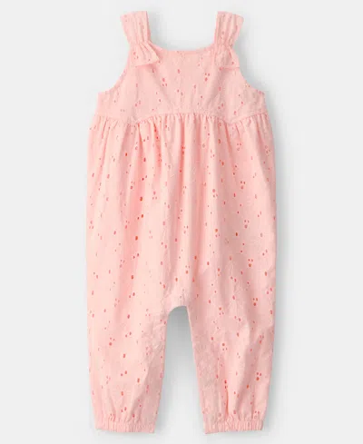 Carter's Baby Girls' Eyelet Sleeveless Jumpsuit In Pink