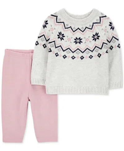 Carter's Baby Girls Fair Isle Sweater & Leggings, 2 Piece Set In Pink