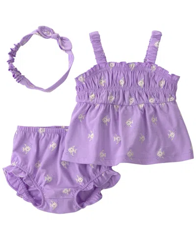 Carter's Baby Girls' Fish Print Top & Shorts With Headband, 3-piece Set In Purple