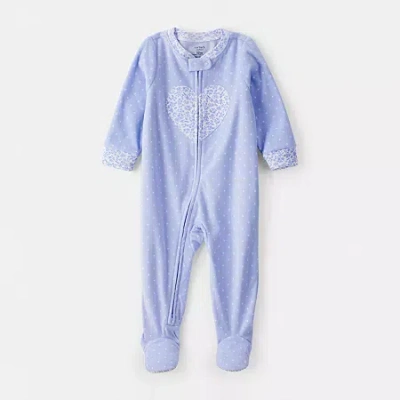 Carter's Baby Girls Fleece Round Neck Long Sleeve Footed Pajamas In Blue