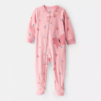 Carter's Baby Girls Fleece Round Neck Long Sleeve Footed Pajamas In Pink