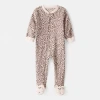 Carter's Baby Girls Fleece Round Neck Long Sleeve Footed Pajamas In Sand