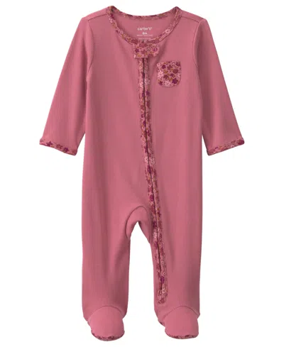 Carter's Baby Girls' Floral 2-way Zip Sleep & Play In Pink