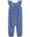 Carter's Baby Girls Floral Cotton Chambray Jumpsuit In Blue