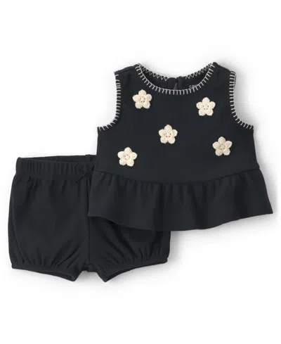 Carter's Baby Girls' Floral Embroidered Top And Shorts, 2-piece Set In Black
