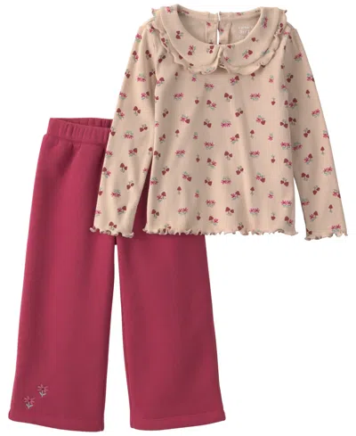 Carter's Baby Girls' Floral Fleece Top And Pants, 2-piece Set In Red