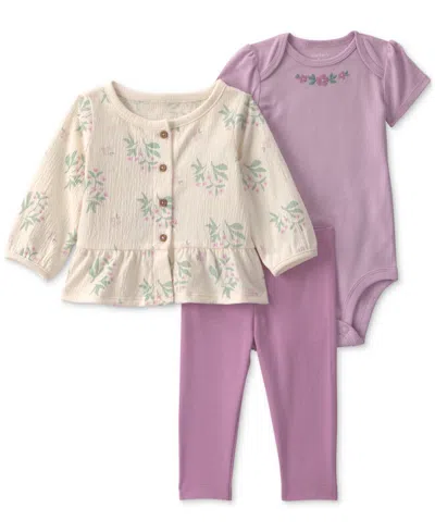 Carter's Baby Girls' Floral Layering Bodysuit, Cardigan And Pants, 3-piece Set In Multi
