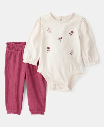 Carter's Baby Girls Floral Long-sleeve Bodysuit & Pants, 2 Piece Set In White