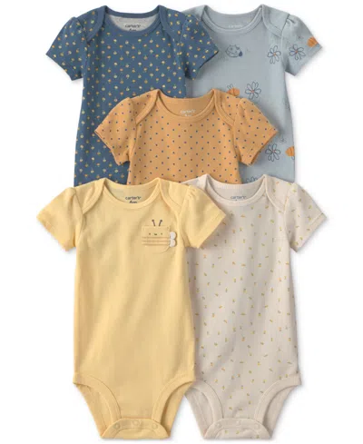 Carter's Baby Girls Crew Neck Short Sleeve Rib 5-pc. Bodysuit In Yellow
