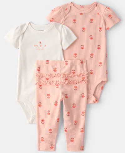 Carter's Baby Girls' Floral Print Bodysuits And Pants, 3-piece Set In Multi