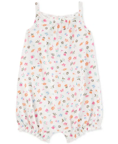 Carter's Baby Girls Floral-print Cotton Romper In White