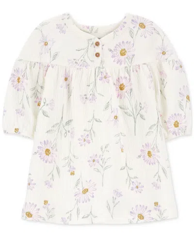 Carter's Baby Girls Floral-print Gauze Dress In Ivory