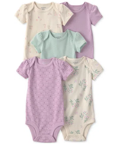 Carter's Baby Girls' Floral Print Short-sleeve Bodysuits, 5-pack In Multi