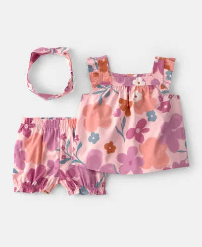 Carter's Baby Girls Floral Print Tank Top, Shorts And Headband, 3-piece Set In Multi