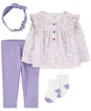 Carter's Baby Girls Floral-print Top, Headwrap, Pants & Socks, 4 Piece Set