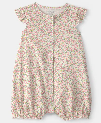 Carter's Baby Girls Floral Printed And Ruffle Detailed Snap-up Romper In Multi