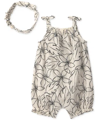 Carter's Baby Girls' Floral Romper & Headwrap In Neutral