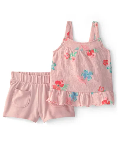 Carter's Baby Girls' Floral Ruffle Top And Shorts, 2-piece Set In Pink