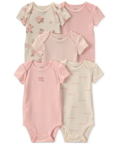 Carter's Baby Girls' Floral Short-sleeve Bodysuits, 5-pack In Multi