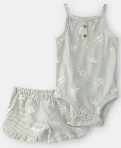 Carter's Baby Girls' Floral Sleeveless Bodysuit & Shorts, 2-piece Set In Gray