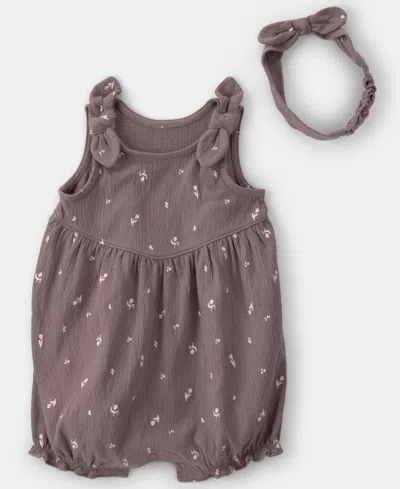 Carter's Baby Girls' Floral Sleeveless Romper And Headband, 2-piece Set In Brown