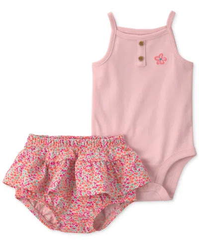 Carter's Baby Girls' Floral Sleeveless Top & Diaper Cover, 2-piece Set In Pink