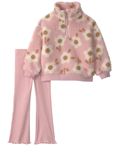 Carter's Baby Girls' Floral Teddy Top And Fleece Layering Pants, 2-piece Set In Pink