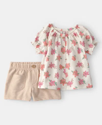 Carter's Baby Girls' Floral Top And Shorts, 2-piece Set In Gray