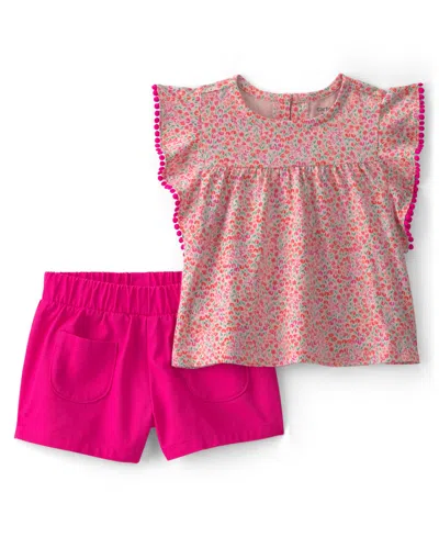 Carter's Baby Girls' Floral Top And Shorts, 2-piece Set In Pink