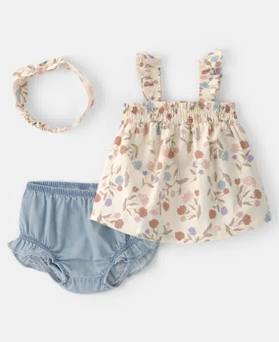 Carter's Baby Girls' Floral Top, Diaper And Headband, 3-piece Set In Multi