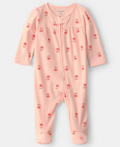 Carter's Baby Girls' Floral Two-way Zip One-piece Pajama In Pink