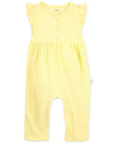 Carter's Baby Girls Flutter-sleeve Jumpsuit In Yellow