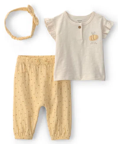 Carter's Baby Girls' Flutter Sleeve Top, Pants And Headband, 3-piece Set In Yellow